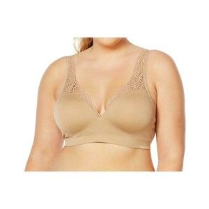 Nearly Nude Women's Seamless Lace Lace Trim Wirefree Bra Nude XXX-Large Size